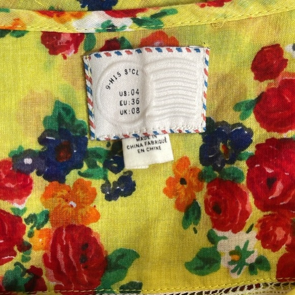Anthropologie Postmark Womens Yellow Floral Blouse Long Sleeve Peasant 4 - Picture 6 of 7